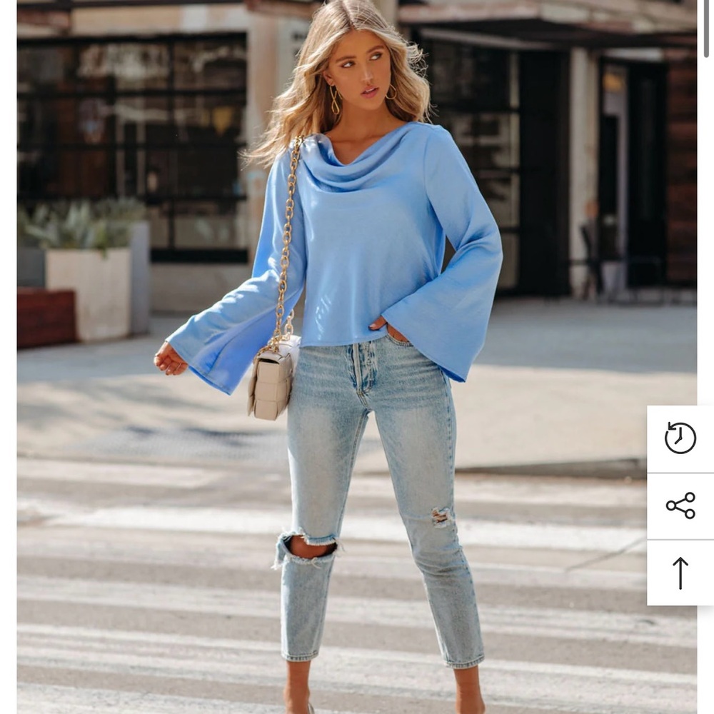 Vici Light Blue Cowl Neck Blouse
